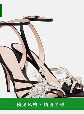 香港直邮valentino 华伦天奴 女士 Ladycrush 100 精饰绸缎凉鞋