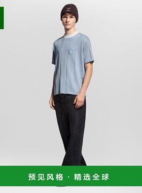 1h可退 欧洲直邮LV路易威登 男士天蓝色棉绞花条纹短袖T恤