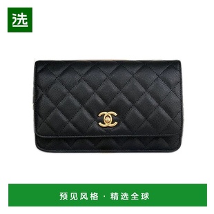 款 经典 女士黑色荔枝纹牛皮金色双CLO背包 香奈儿 欧洲直邮CHANEL