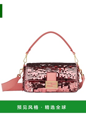 香港直邮Fendi Baguette中号亮片刺绣单肩包 8BR600AMP0手提包