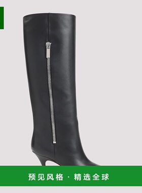 1h可退 香港直邮Amina Muaddi 女士 MONA 80 黑色皮质靴子 15S365