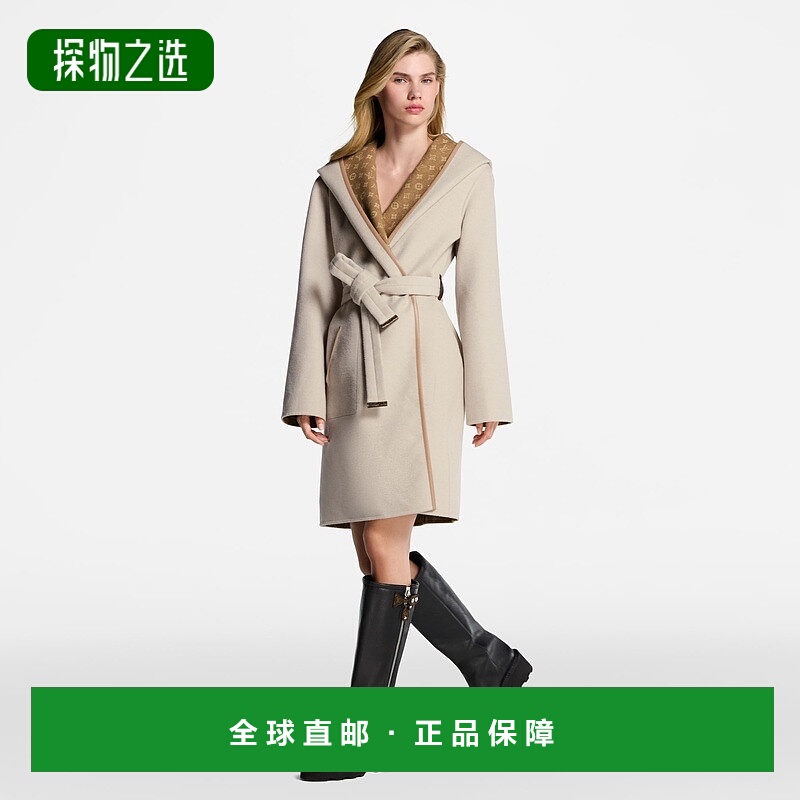自营1h可退 欧洲直邮LV路易威登 女士驼米色羊毛老花图案大衣