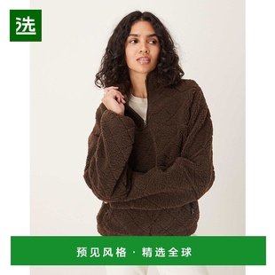 borg 女士 设计绗缝半长拉链抓绒巧克力色棕 香港直邮ASOS 1h可退