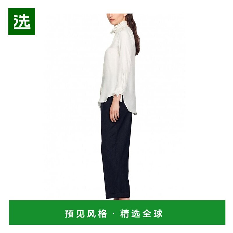 欧洲直邮Sandro 缩褶领真丝衬衫正品舒适流行穿搭小众高百搭长袖图片
