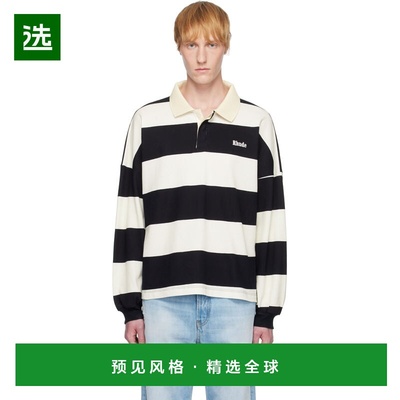 1h可退 香港直邮Rhude 男士 黑色 & 白色 Striped Piqué Polo 衫