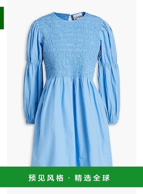 香港直邮GANNI 甘尼 女士 抽褶棉质迷你连衣裙 F85216479695SILVE