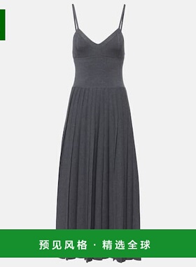 1h可退 香港直邮KHAITE 女士 Elio 褶裥羊毛中长连衣裙 grey灰色