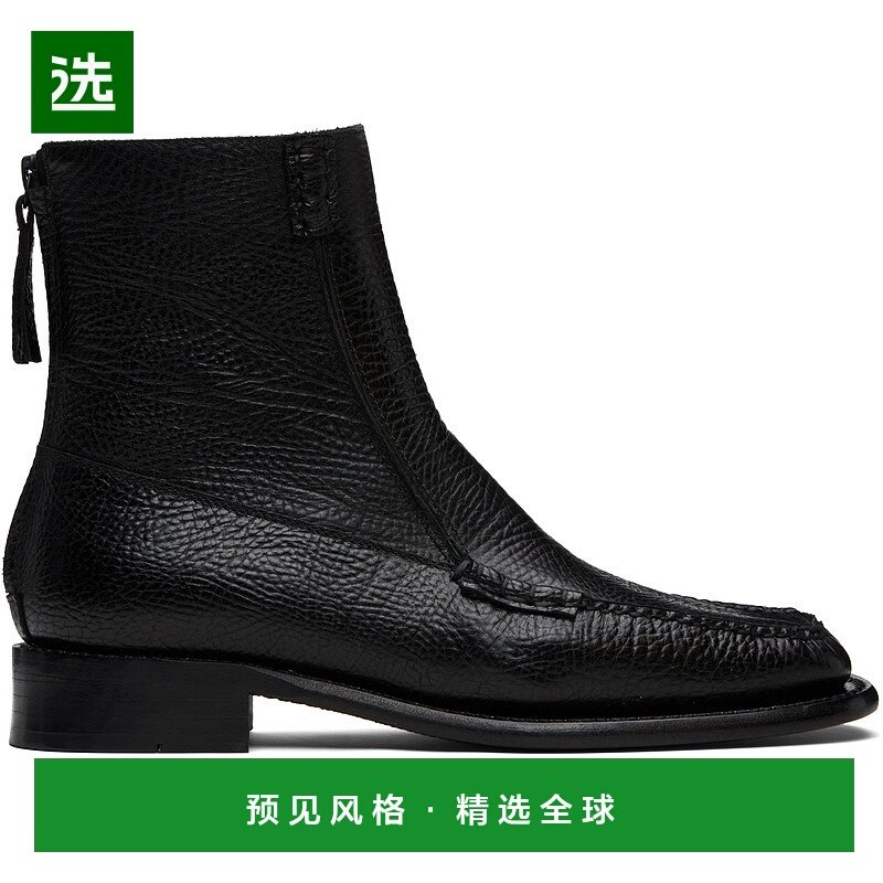 1h可退 香港直邮Hereu 男士 黑色 Quadra Grainy 踝靴 QUAGR皮面