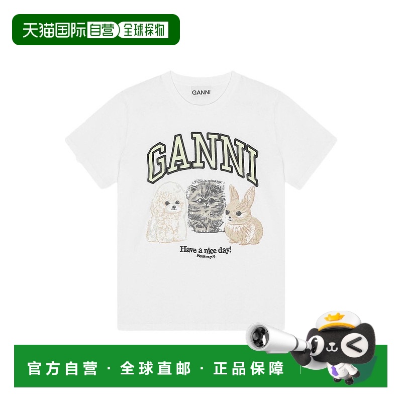 1h可退 香港直邮GANNI 甘尼 女士 徽标图案 T 恤 T4237 white白色