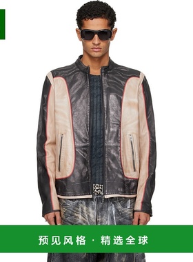 1h可退 香港直邮Diesel 迪赛 男士 黑色 & 驼色 L-Evert 皮革夹克