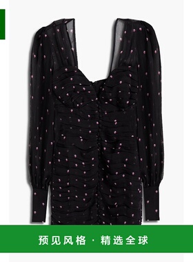 1h可退 香港直邮retrofete 女士 Calla 褶皱印花真丝雪纺迷你连衣