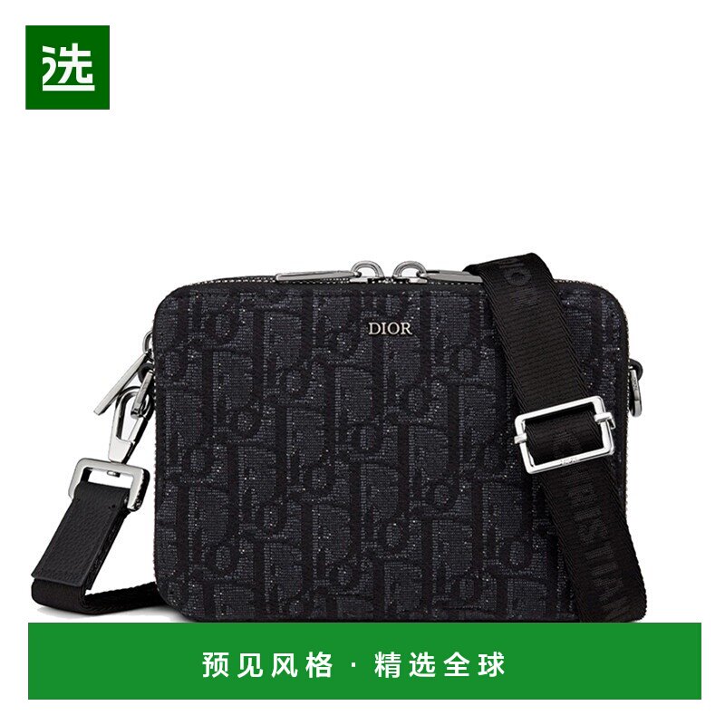 欧洲直邮DIOR/迪奥 黑色老花刺绣提纹帆布单肩邮差包斜挎包手提包图片