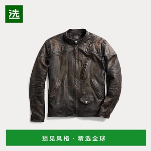 欧洲直邮RALPH LAUREN拉夫劳伦 RRL修身皮革摩托车夹克皮衣