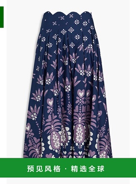 1h可退 香港直邮FARM RIO 女士 褶裥印花棉质府绸中长半身裙 3195