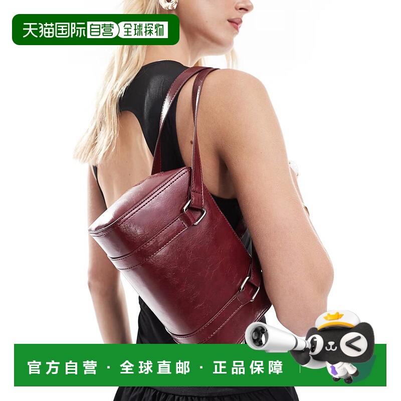 1h可退 香港直邮ASOS 女士 boxy 设计酒红色肩包 red红色 舒适时