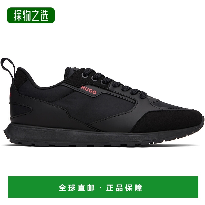 1h可退 香港直邮HUGO 雨果 男士 黑色 Mixed-Material Branded Ac