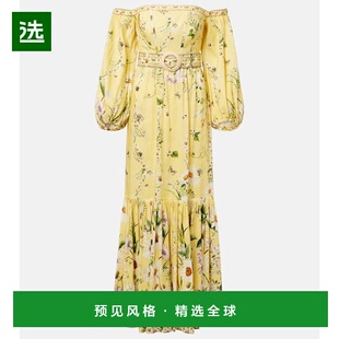 1h可退 香港直邮camilla and marc 女士 花朵亚麻真丝束腰连衣裙