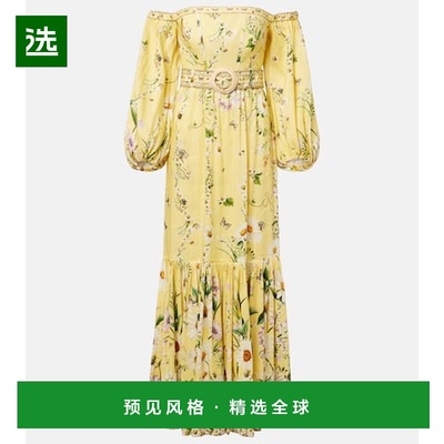 1h可退 香港直邮camilla and marc 女士 花朵亚麻真丝束腰连衣裙