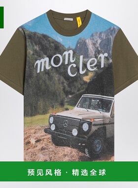 1h可退 香港直邮moncler 男士 绿色印花棉质T恤 8C0000389AB9816