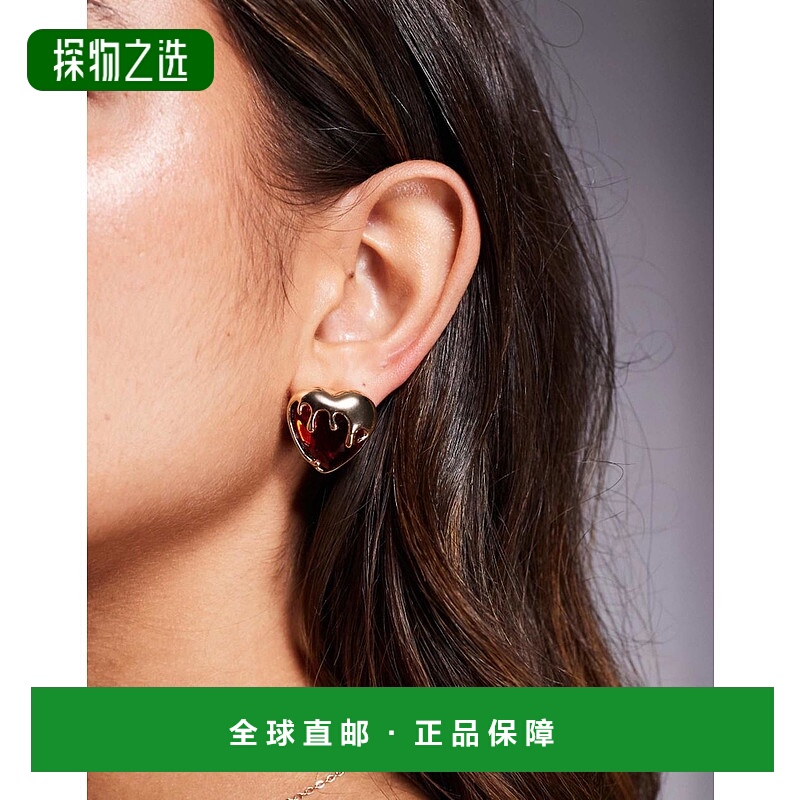 香港直邮ASOS 女士 gem and drip effect 设计人造心形色调耳钉()