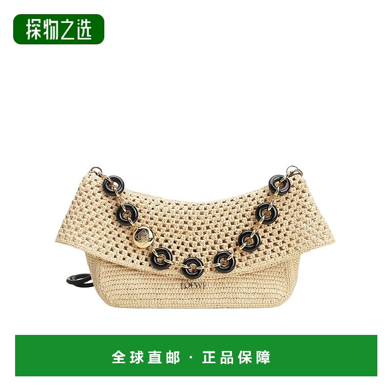 香港直邮Loewe 中号拉菲草和牛皮革 Ola 单肩包 AP22P22X05