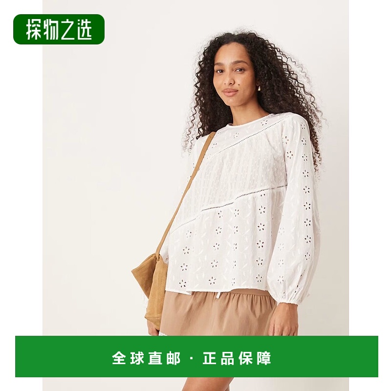 香港直邮ASOS 女士 broderies 设计混合蝙蝠袖长袖上衣(白色)