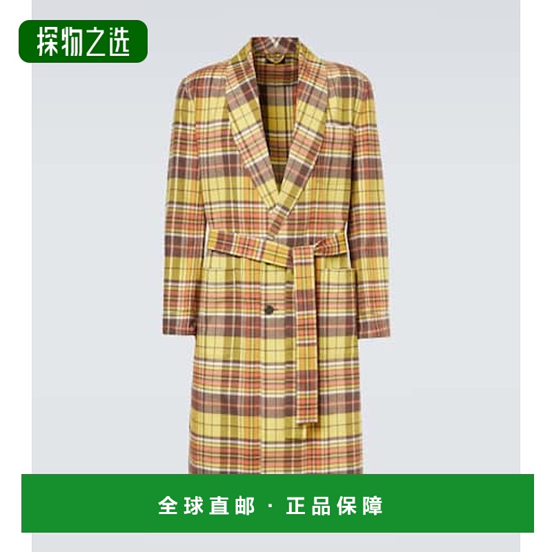 香港直邮Prada 普拉达 男士 格纹棉质大衣 yellow黄色 舒适时尚