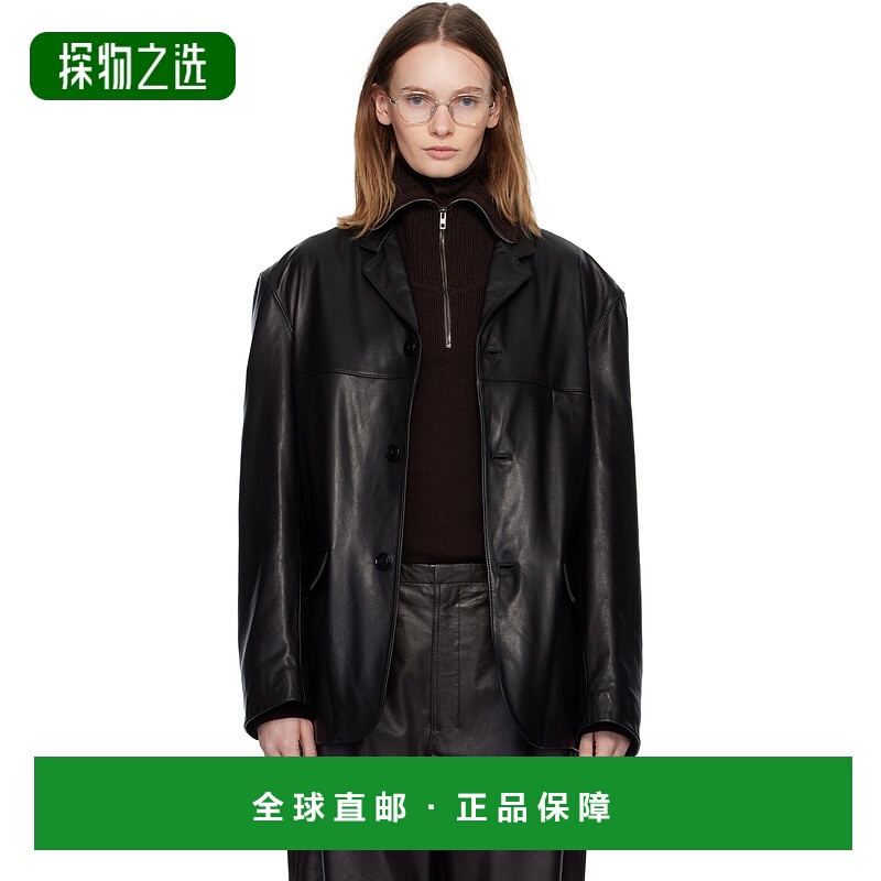 香港直邮Lemaire 女士 黑色单排扣皮革夹克 OW1184LL0142