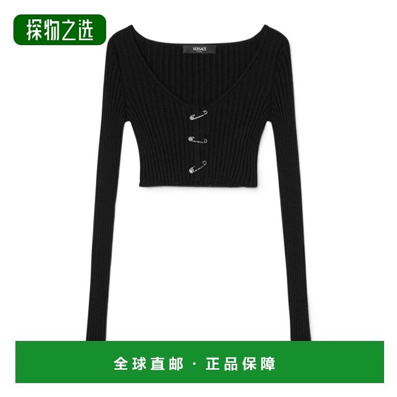 香港直邮Versace SAFETY PIN大圆领罗纹针织短开衫 10177721A1270