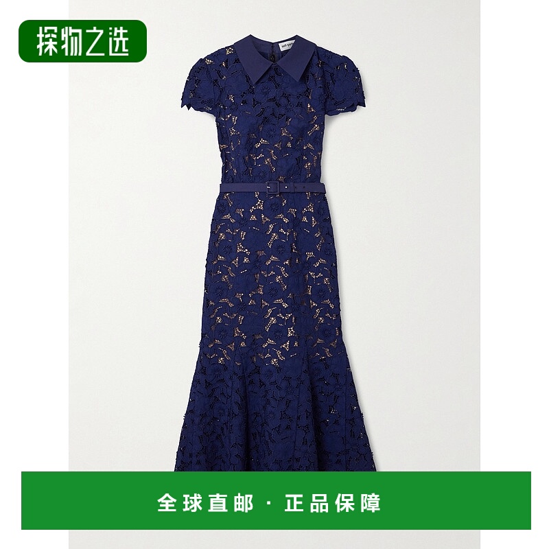 香港直邮Self-Portrait 女士 束带凸纹花边蕾丝中长连衣裙 RS2617