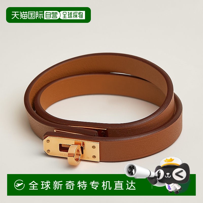 1h可退 欧洲直邮Hermes/爱马仕 女士金色小牛皮Mini Kelly双圈手