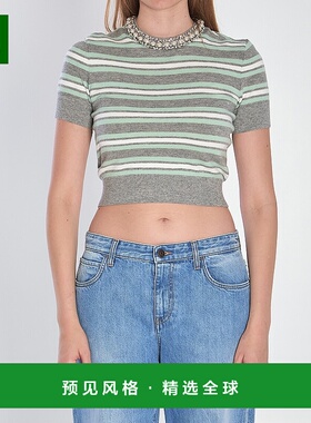 1h可退 香港直邮Self-Portrait 女士 条纹短款T恤 PF25050TGRGREY