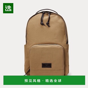 欧洲直邮RALPH LAUREN拉夫劳伦Polo带皮革饰边的帆布背包