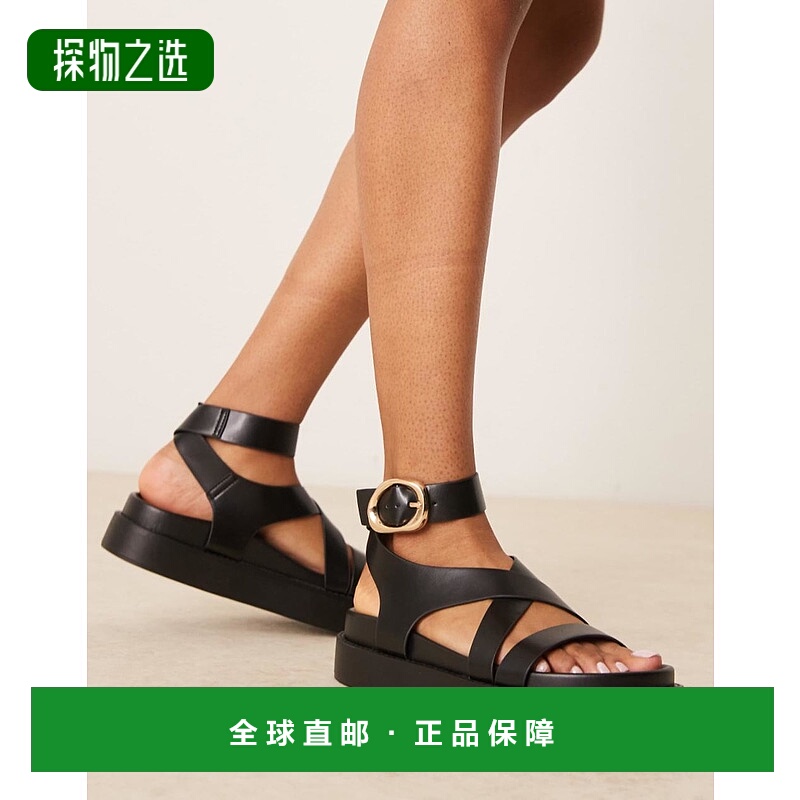 1h可退 香港直邮ASOS 女士 Farrah footbed 设计交叉型带凉鞋(黑)