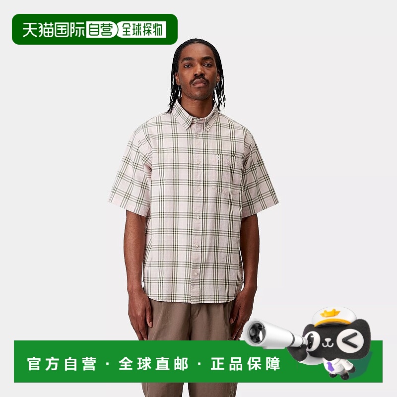 自营欧洲直邮Carhartt Wip 男士米色棉/亚麻短袖衬衫棉麻格纹