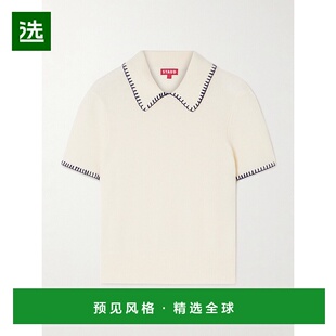 香港直邮Staud 刺绣羊毛混纺Polo衫 女士 短款 R25 Windsor 1h可退