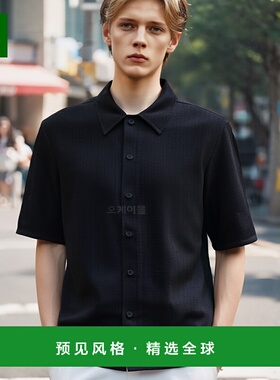韩国直邮Sunflower Spacey短袖衬衫 黑色 1157款 男士棉质休闲上