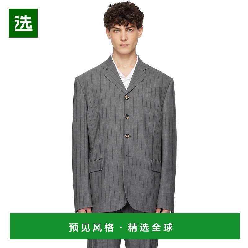 1h可退 香港直邮Moschino 莫斯奇诺 男士 灰色 Wool Pinstripe 西