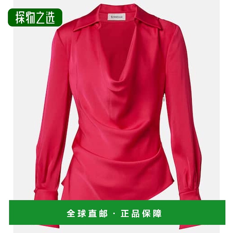 香港直邮Simkhai 女士 Symone 缎面上衣 pink粉色 舒适时尚