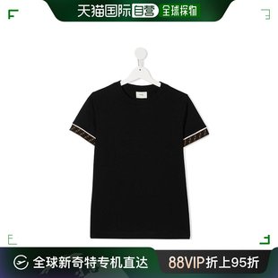 香港直发FENDI芬迪男童黑色棉质FF边饰T恤柔软亲肤JUI0187AJ