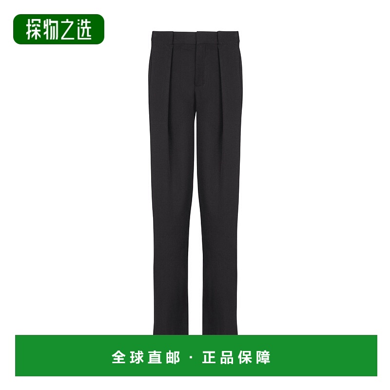 香港直邮Balmain 褶饰粒纹羊毛阔腿裤西装裤长裤 DH0PQ305WC09