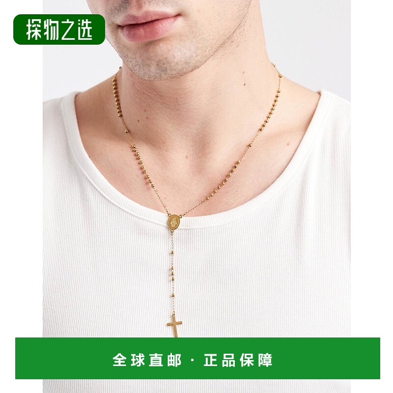 香港直邮ASOS 男士 设计防水不锈钢串珠项链(金色)