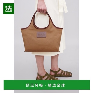 欧洲直邮APC 女士榛子色帆布/皮革托特包手提包单肩包