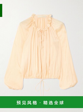 1h可退 香港直邮ULLA JOHNSON 女士 Laurette 褶皱水洗缎面衫 PF2