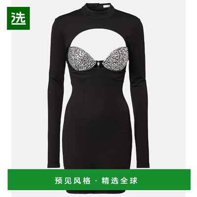 1h可退 香港直邮AREA 女士 精饰剪口庞特布针织迷你连衣裙