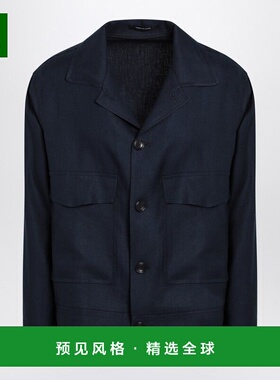 1h可退 香港直邮Tagliatore 男士 蓝色亚麻夹克 AMIR340021EB813