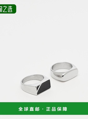 香港直邮ASOS 男士 signet 设计防水不锈钢黑色晶石镶嵌色调戒指(