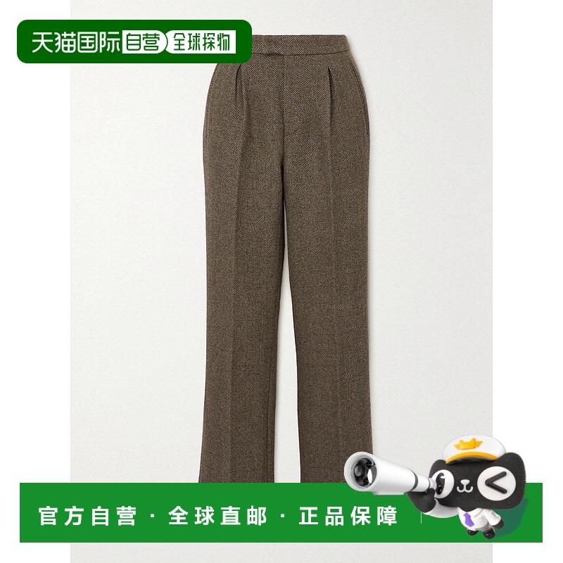 1h可退 香港直邮ANINE BING 女士 Brice 人字纹羊毛混纺花呢直筒