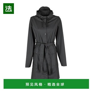 香港直邮RAINS 女士外套 RA18130BLABLACK CO 黑色 系带连帽风衣