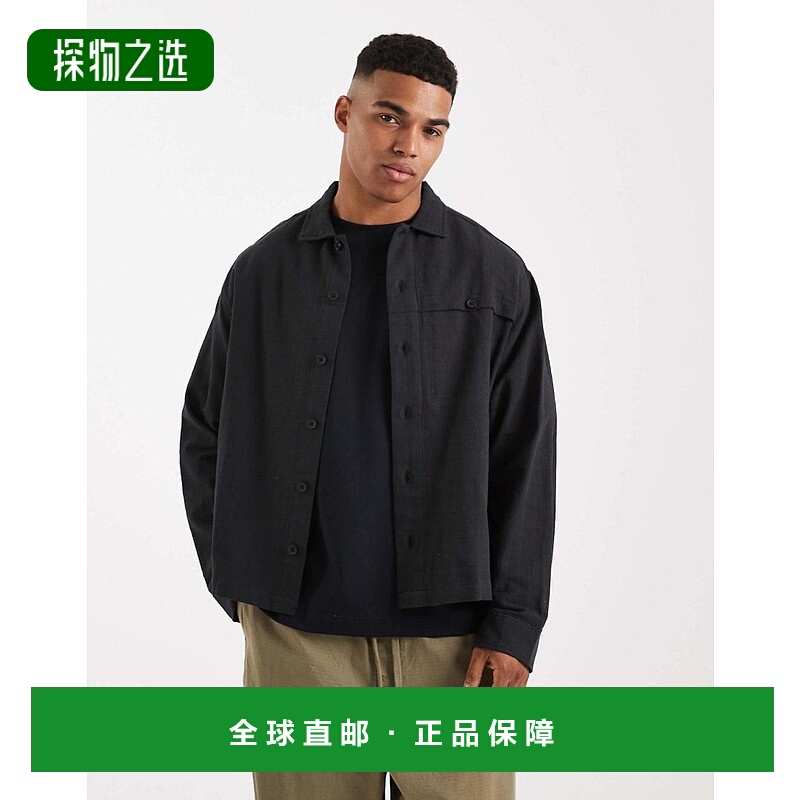 香港直邮ASOS 男士 设计宽松款织纹衬衫(黑色) black黑色 舒适时